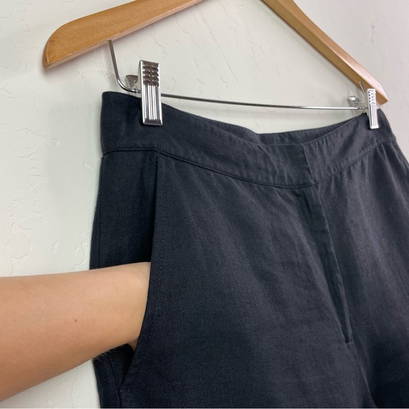 Eileen Fisher Black Flat Front High-Rise Wide Leg Ankle Crop Linen Pants Small - Picture 6 of 16